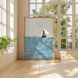Sailboat Wall Art - Ocean Waves Print Nautical Coastal Poster Minimalist Sea Artwork Modern Beach House Decor - thumbnail 3