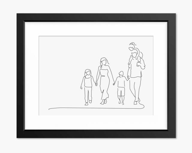 Family Print, Illustration, Line Art, Drawing, Gift, Portrait, Wall Drawing - image 1