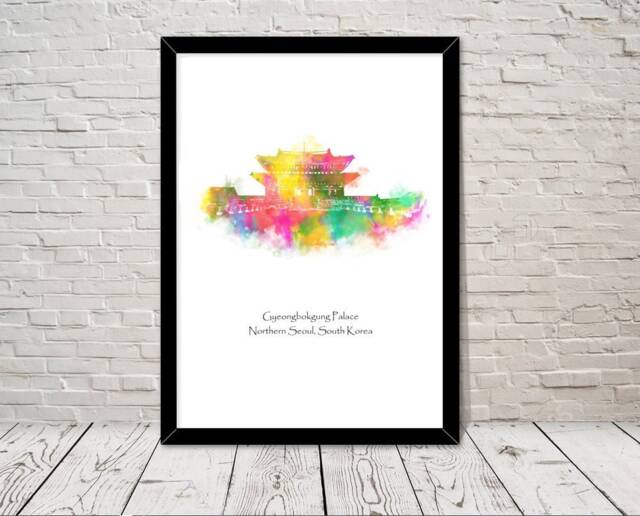 Gyeongbokgung Palace South Korea Watercolour Illustration Print World Landmarks Attractions Famous Landmark Travel Poster Historical Sites