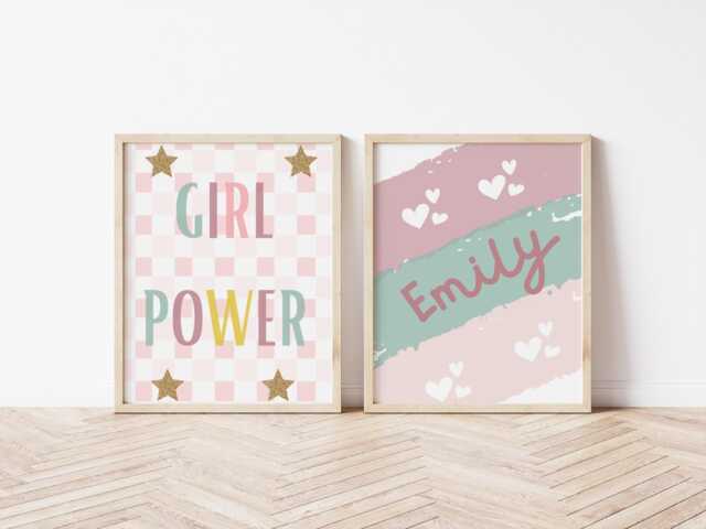 Girls Personalised Affirmation Girl Power Print Set Of 2, Wall Decor For Bedroom - image 1