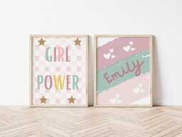 Girls Personalised Affirmation Girl Power Print Set Of 2, Wall Decor For Bedroom - thumbnail 1