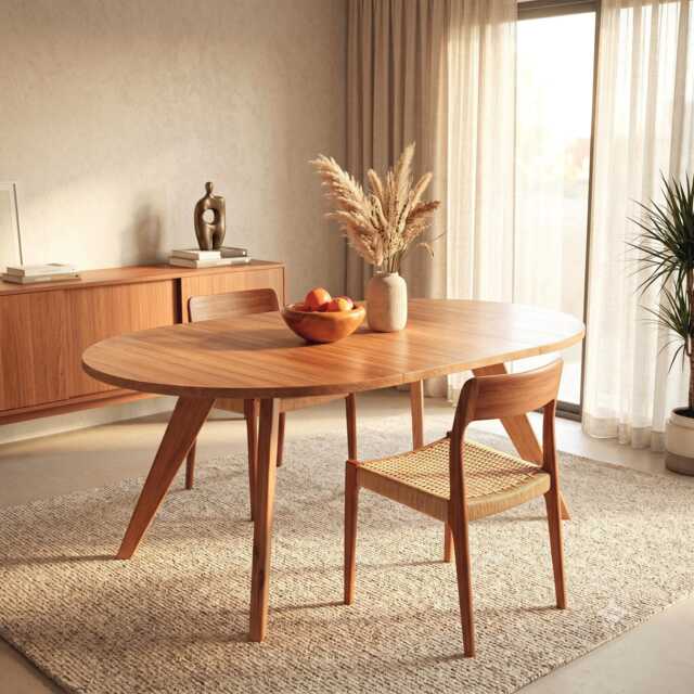 Extendable Round Solid Wood Dining Table. Mid-Century Table - image 1