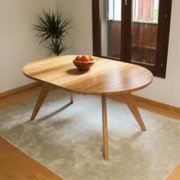 Extendable Round Solid Wood Dining Table. Mid-Century Table - thumbnail 3