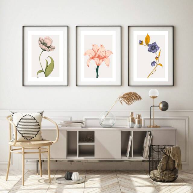 Set Of 3 Prints, Botanical Floral Wall Art, Flower Print, Nature Modern Living Decor, New Home Gift, Prints - image 1