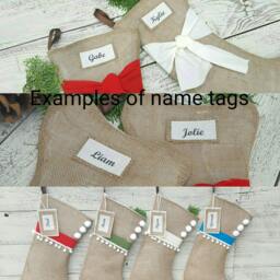 Set Of 4 Christmas Burlap Stockings Regular, Pup, Kitties-Personalized Names - Beautiful Natural Burlap Shabby Chic Southern Charm - thumbnail 4