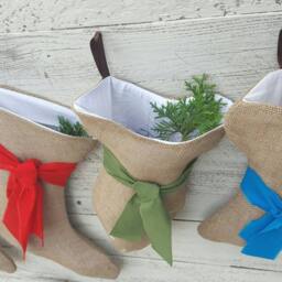 Set Of 4 Christmas Burlap Stockings Regular, Pup, Kitties-Personalized Names - Beautiful Natural Burlap Shabby Chic Southern Charm - thumbnail 3