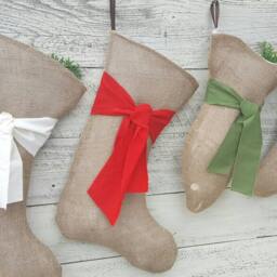 Set Of 4 Christmas Burlap Stockings Regular, Pup, Kitties-Personalized Names - Beautiful Natural Burlap Shabby Chic Southern Charm - thumbnail 2