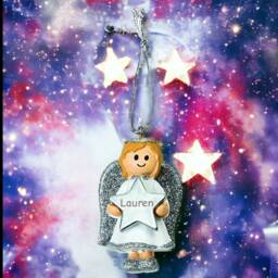 Personalised Cute Silver Girl Angel Christmas Tree Decoration With Name - Bauble Ornament