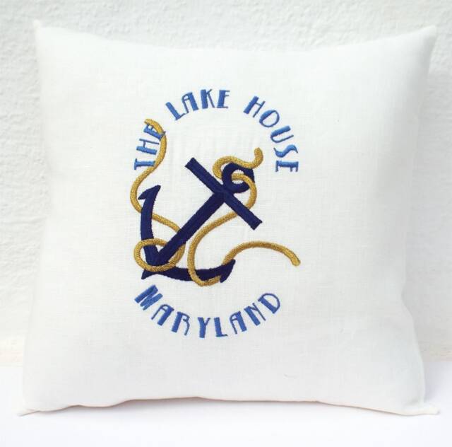 Name Anchor Nautical Pillow Beach Lake Embroidered Custom Personalized Cover House Warming Gift Boating Fishing Cottage Boat - image 1