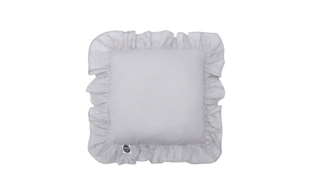 Gray Linen Pillow With Ruffles, Boho Decorative Throw Pillow, Neutral Home Decor - image 1