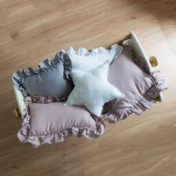 Gray Linen Pillow With Ruffles, Boho Decorative Throw Pillow, Neutral Home Decor - thumbnail 2