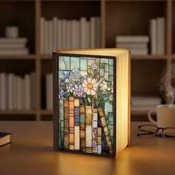 Book Lover Lamp, Stained Glass Bookshelf Design, Led Foldable Cozy Reading Night Light, Nook Bookish Gifts - thumbnail 1