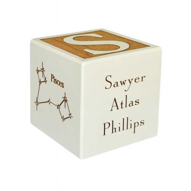 Zodiac Constellation Engraved Baby Block Personalized Birth Stats Keepsake - image 1