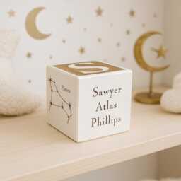 Zodiac Constellation Engraved Baby Block Personalized Birth Stats Keepsake - thumbnail 2