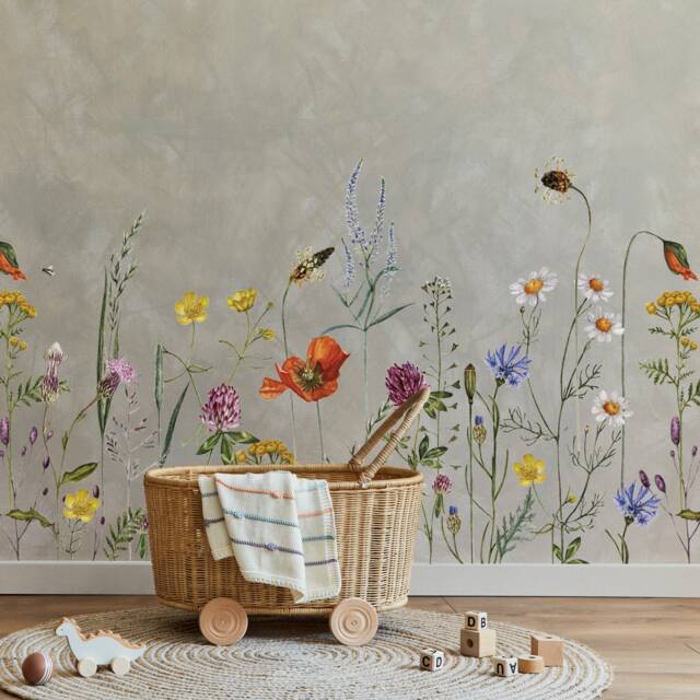 Botanical Meadow Flower Wall Decal Border - Easy To Apply Peel & Stick Floral Stickers For Nursery Decoration Decor - image 1