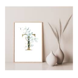 Eucalyptus Personalised Print, Gold Floral Leaf Initial Letter Typography Bedroom Lounge Pictures, Botanical Print - thumbnail 2