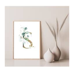 Eucalyptus Personalised Print, Gold Floral Leaf Initial Letter Typography Bedroom Lounge Pictures, Botanical Print - thumbnail 3
