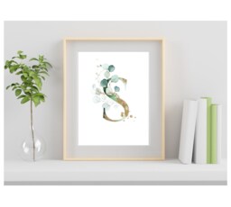 Eucalyptus Personalised Print, Gold Floral Leaf Initial Letter Typography Bedroom Lounge Pictures, Botanical Print - thumbnail 1