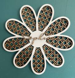 Rattan Flower, Rattan Wall Art, Nursery Decor, 9 Petal Daisy, Wooden Names, Personalised Gift, New Baby Gift