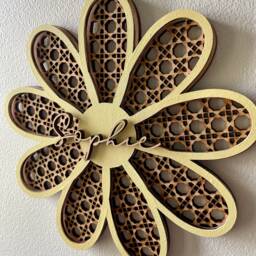 Rattan Flower, Rattan Wall Art, Nursery Decor, 9 Petal Daisy, Wooden Names, Personalised Gift, New Baby Gift - thumbnail 2