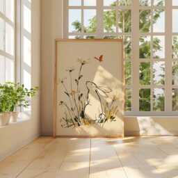 Rabbit Poster, Whimsical Animal Wall Art, Bunny Illustration Print, Cute Nursery Decor, Playful Nature Artwork For Kids Or Lovers - thumbnail 3