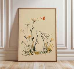 Rabbit Poster, Whimsical Animal Wall Art, Bunny Illustration Print, Cute Nursery Decor, Playful Nature Artwork For Kids Or Lovers - thumbnail 1