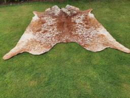 Exotic Brown Cowhide, Spotted Real Cow Skin Rug, Living Room Custom Area Leather Home Decor Gift For Her, Handmade Upholstery Rug - thumbnail 1