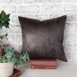 Rustic Dark Gray Vegan Leather Pillow Cover Modern Scandinavian Home Decor - thumbnail 2