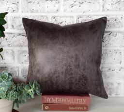 Rustic Dark Gray Vegan Leather Pillow Cover Modern Scandinavian Home Decor - thumbnail 1