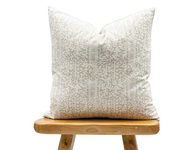 Authentic Hmong Pillow Cover in Light Tan, Neutral Cover, Boho Pillow, Decorative Throw For Fall, Farmhouse - image 1