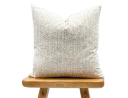 Authentic Hmong Pillow Cover in Light Tan, Neutral Cover, Boho Pillow, Decorative Throw For Fall, Farmhouse - thumbnail 1