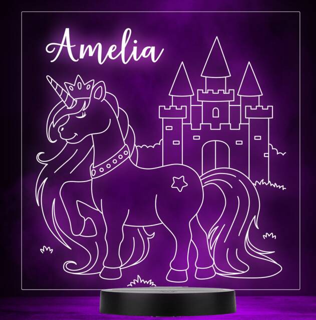 Unicorn Princess Magical Castle Personalised Gift Colour Change Lamp Night Light - image 1