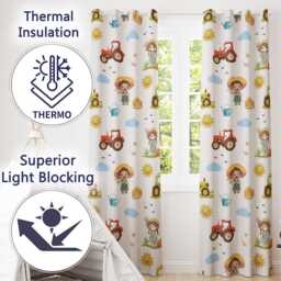 Cute Farm Tractor Farmer Duck Clouds Cream Seamless Pattern Readymade Eyelet Ring Top Thermal 100% Blackout Curtains - thumbnail 3