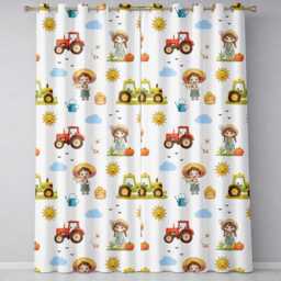Cute Farm Tractor Farmer Duck Clouds Cream Seamless Pattern Readymade Eyelet Ring Top Thermal 100% Blackout Curtains - thumbnail 2