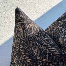 Modern Black & Brown Linen Leaf Pillow Cover, Cushion For Sofa, Bed Or Chair, Botanical Lumbar - All Duties Paid Usa - thumbnail 2