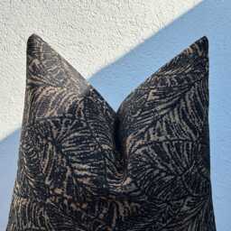 Modern Black & Brown Linen Leaf Pillow Cover, Cushion For Sofa, Bed Or Chair, Botanical Lumbar - All Duties Paid Usa - thumbnail 3