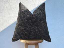 Modern Black & Brown Linen Leaf Pillow Cover, Cushion For Sofa, Bed Or Chair, Botanical Lumbar - All Duties Paid Usa - thumbnail 1