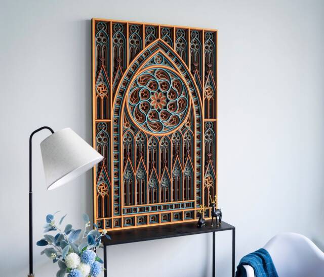 Palace Wood Wall Art, Large Vertical Layered Wooden Sculpture, Geometric Laser Cut Decor For Home Office - image 1
