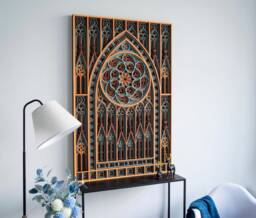 Palace Wood Wall Art, Large Vertical Layered Wooden Sculpture, Geometric Laser Cut Decor For Home Office - thumbnail 1