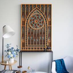 Palace Wood Wall Art, Large Vertical Layered Wooden Sculpture, Geometric Laser Cut Decor For Home Office - thumbnail 2