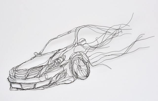 Wire Sculpture 2D Fast Car 11In Hyundai Genesis Wall Art By Elizabeth Berrien, Internationally Acclaimed Wire Sculptor