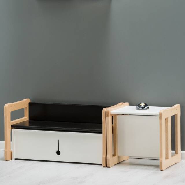 Montessori Kids Furniture Set Beech Wood Bench, Box & Chair - 10 Colors - image 1