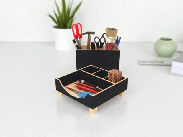 Wooden Desk Organizer With Pen Holder Office Storage Set - image 1