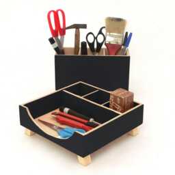 Wooden Desk Organizer With Pen Holder - Handmade Painted - thumbnail 3
