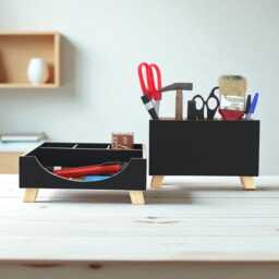 Wooden Desk Organizer With Pen Holder - Handmade Painted - thumbnail 2
