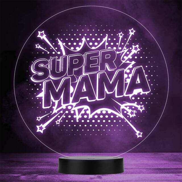 Super Mama Comic Style Stars Round Personalised Gift Any Colour Led Night Light - image 1