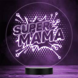Super Mama Comic Style Stars Round Personalised Gift Any Colour Led Night Light - thumbnail 1