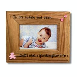 "Granddaughter Personalised Wooden Photo Frame - Grandson Grandchildren Love, Cuddle & Adore Solid Oak 6x4"", 7x5" - thumbnail 2