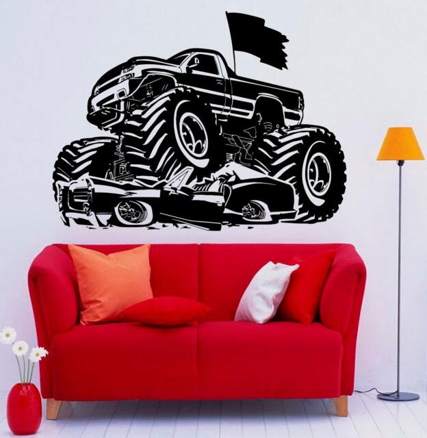 Monster Truck Wall Decal Vinyl Racing Car Sticker Art Murals Garage Interior Removable Home Decor - 6Bmc - image 1