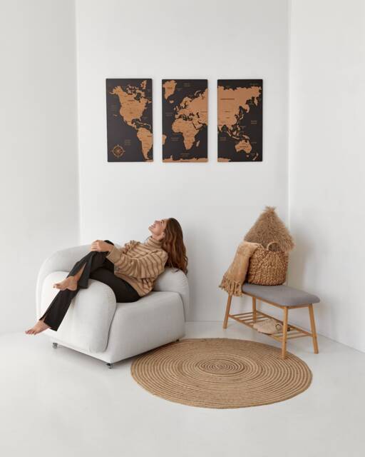 Push Pin World Map Wall Art Above Bed Decor, Large Wood Apartment Decor Travel Gifts, 3 Piece Couples Gift - image 1